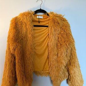 Women's Faux Fur Jacket - Mustard